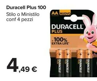 Carrefour Duracell Plus 100 Stilo O Ministilo offerta