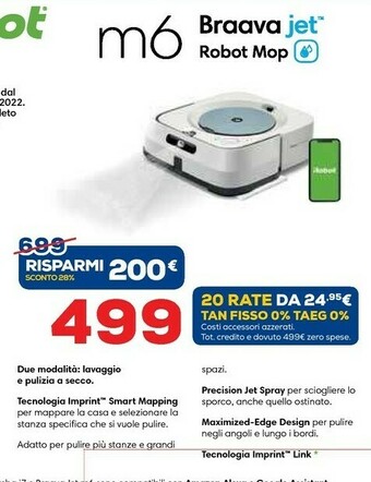 Euronics iRobot Braava Jet M6 Aspirapolvere Robot Combi Bianco offerta