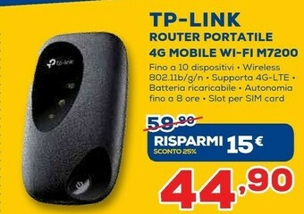 Euronics TP-LINK M7200 Apparecchiature Di Rete Wireless Cellulare offerta
