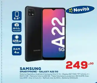 Euronics Samsung Galaxy SM-A226B 16,8 Cm (6.6") 5G 128 GB 5000 MAh Grigio offerta