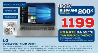 Euronics LG Gram 17Z90N-V.AA77P Notebook/portatile Computer Portatile 43,2 Cm (17") 2560 X 1600 Pixel Intel® Core™ I7 Di Decima Genera offerta