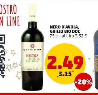 PENNY Vino nero d'avola grillo bio doc offerta