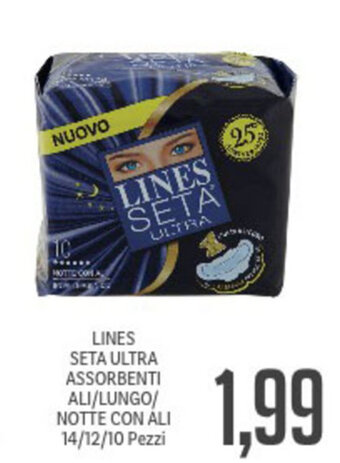 Supermercati Piccolo Lines Seta Ultra Assorbenti Ali/Lungo/Notte con Ali 14/12/10 Pezzi offerta