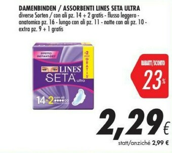Coop Lines Seta Ultra Con Ali Salviettine Detergenti 11 Pezzo(i) offerta
