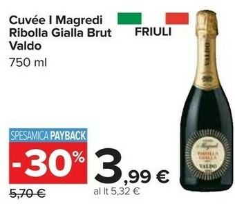 Carrefour Valdo Cuvee I Magredi Ribolla Gialla Brut 750 Ml offerta