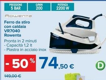 Carrefour Rowenta Ferro Da Stiro Con Caldaia Vr7040 offerta