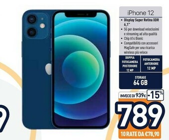 Unieuro Apple IPhone 12 15,5 Cm (6.1") IOS 14 64 GB Blu offerta