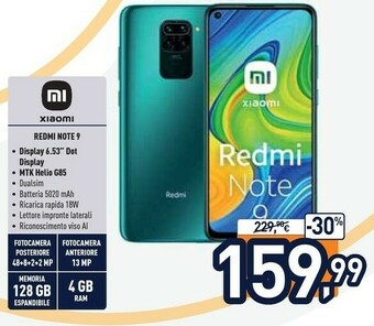 Unieuro Xiaomi Redmi Note 9 16,6 Cm (6.53") 4 GB 128 GB Doppia SIM 4G USB Tipo-C Nero 5020 MAh offerta