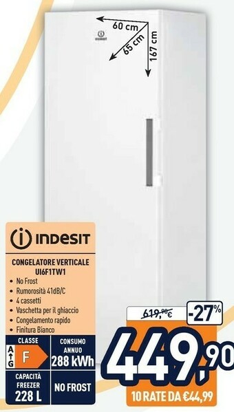 Unieuro Indesit UI6 F1T W1 Congelatore Libera Installazione Verticale 223 L F Bianco offerta
