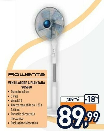Unieuro Rowenta Turbo Silence Extreme VU5840 Ventilatore Bianco offerta