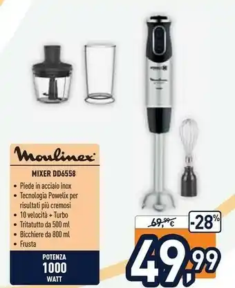 Unieuro Moulinex DD6558 Quickchef 3in1 Mixer Ad Immersione, Tecnologia Powelix, 3 Accessori, 1000 W, Inossidabile, 10 Velocità, Accia offerta
