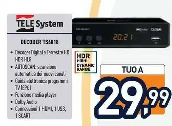 Unieuro Telesystem Decoder TS6818 offerta