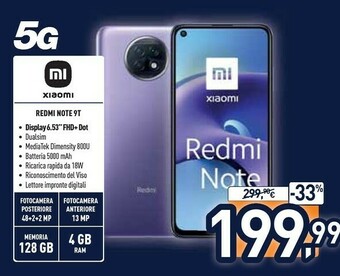 Unieuro Xiaomi Redmi Note 9T offerta