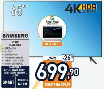 Unieuro Samsung UE65NU7170 165,1 Cm (65") 4K Ultra HD Smart TV Wi-Fi Nero offerta