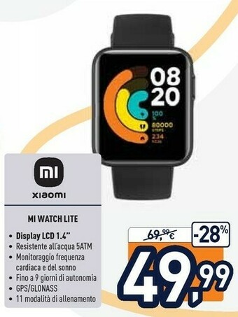 Unieuro Xiaomi Mi Watch Lite Orologio Sportivo Touch Screen Bluetooth 320 X 320 Pixel Nero offerta