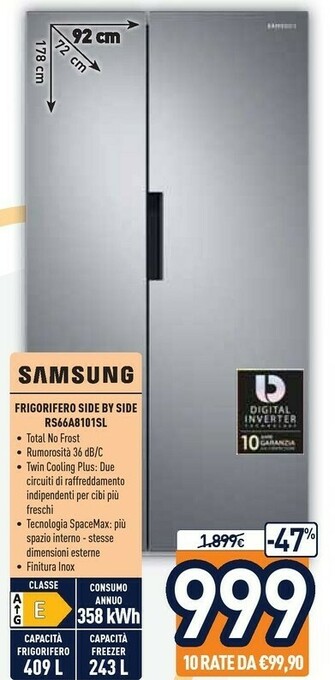 Unieuro Samsung RS66A8101SL Frigorifero Side-by-side Incasso/libero E Acciaio Inossidabile offerta