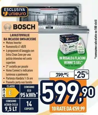 Unieuro Bosch Lavastoviglie Da Incasso SMV4HCX58E offerta