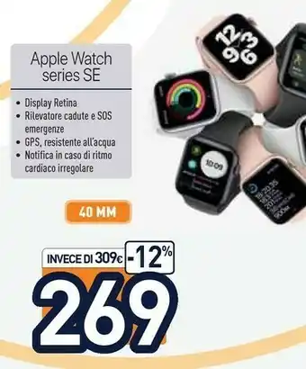 Unieuro Apple Watch SE GPS, 40mm In Alluminio Argento Con Cinturino Sport Bianco offerta