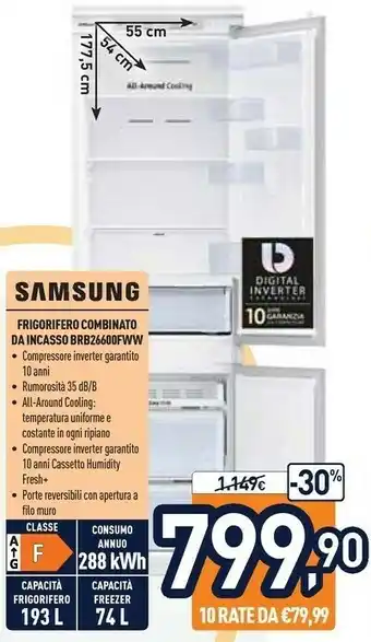 Unieuro Samsung BRB26600FWW/EU Frigorifero Con Congelatore Da Incasso F Bianco offerta