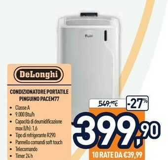 Unieuro DeLonghi Condizionatore Portatile Pinguino PACEM77 offerta