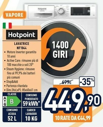 Unieuro Hotpoint Lavatrice NF1044 offerta