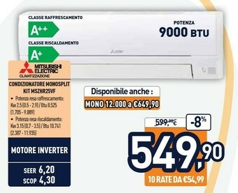 Unieuro Mitsubishi Electric MSZ-HR25VF Condizionatore Fisso Condizionatore Unità Interna Bianco offerta
