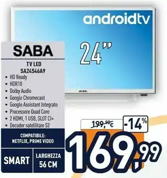 Unieuro SABA SA24S46A9 TV 61 Cm (24") HD Smart TV Wi-Fi Argento offerta