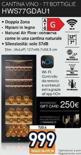 Unieuro Haier Wine Bank 50 Serie 7 HWS77GDAU1 Cantinetta Vino Con Compressore Libera Installazione Nero 77 Bottiglia/bottiglie offerta