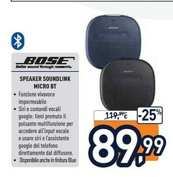 Unieuro Bose Speaker Soundlink Micro BT offerta