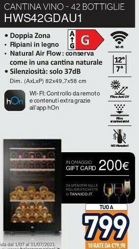 Unieuro Haier Wine Bank 50 Serie 7 HWS42GDAU1 Cantinetta Vino Con Compressore Libera Installazione Nero 42 Bottiglia/bottiglie offerta