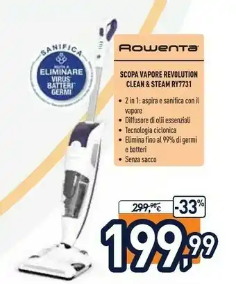 Unieuro Scopa Vapore Revolution Clean & Steam Ry7731 offerta