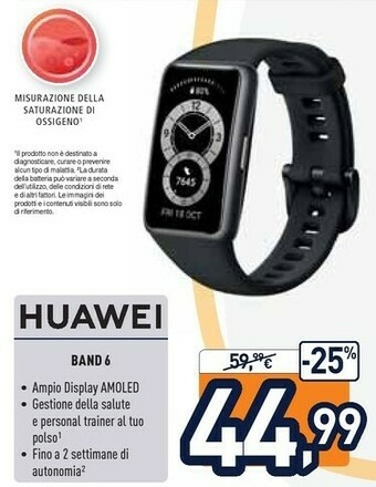 Unieuro Huawei Band 6 AMOLED Braccialetto Per Rilevamento Di Attività 3,73 Cm (1.47") Nero offerta