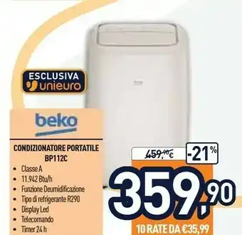 Unieuro Beko Condizionatore Portatile BP112C offerta