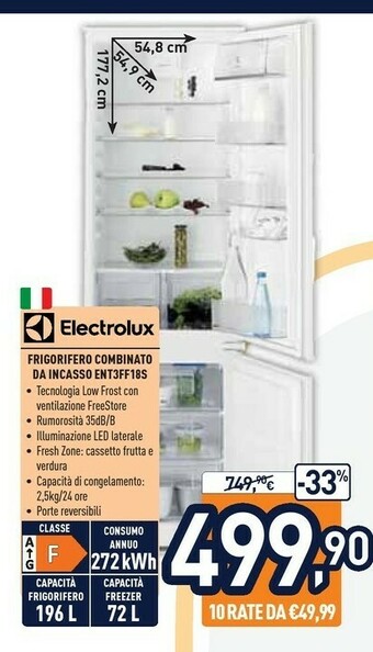 Unieuro Electrolux ENT3FF18S Frigorifero Con Congelatore Da Incasso 267 L A+ Bianco offerta