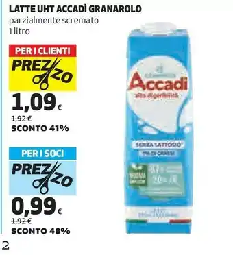 Coop Granarolo Latte Uht Accadì Parzialmente Scremato 1 Litro offerta