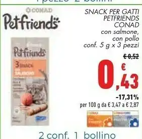 Conad City Conad Petfriends Snack Per Gatti Con Salmone offerta
