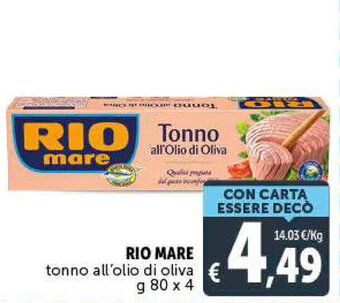 Deco Supermercati Rio Mare tonno all'olio di oliva g 80 x 4 offerta