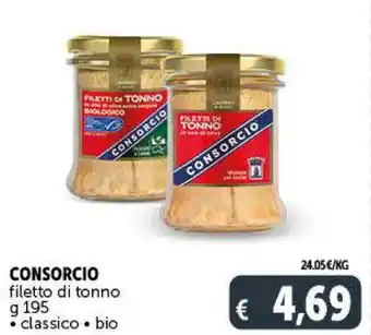 Deco Supermercati Consorcio filetto di Tonno g 195 classico/bio offerta