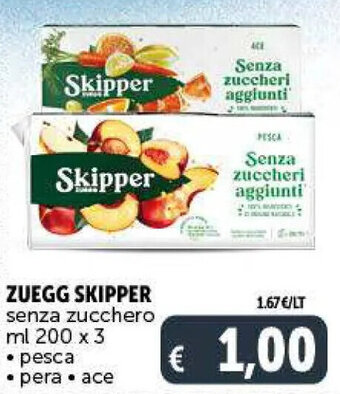Deco Supermercati Zuegg Skipper senza zucchero ml 200 x 3 pesca/pera/ace offerta