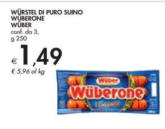 Bennet Wurstel di puro suino wüberone wüber conf da 3 g 250 offerta