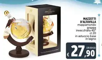 Deco Supermercati Mazzetti D'Altavilla mappamondo grappa invecchiata 40° cl 20 in astuccio base in legno offerta