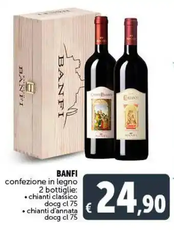 Deco Supermercati Banfi confezione in legno 2 bottiglie chianti classico docg cl 75/chianti d'annata docg cl 75 offerta