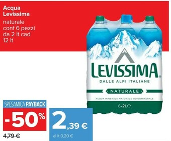 Carrefour Levissima Acqua Naturale 2000 G(ml) offerta