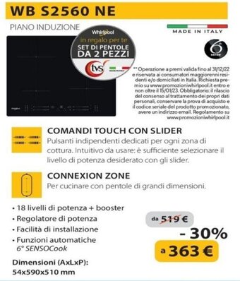 Euronics Whirlpool Piano Induzione WB S2560 NE offerta