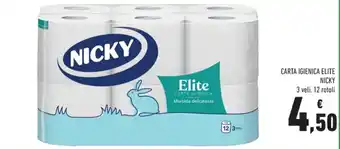 Conad Nicky Carta Igienica Elite 3 veli 12 rotoli offerta