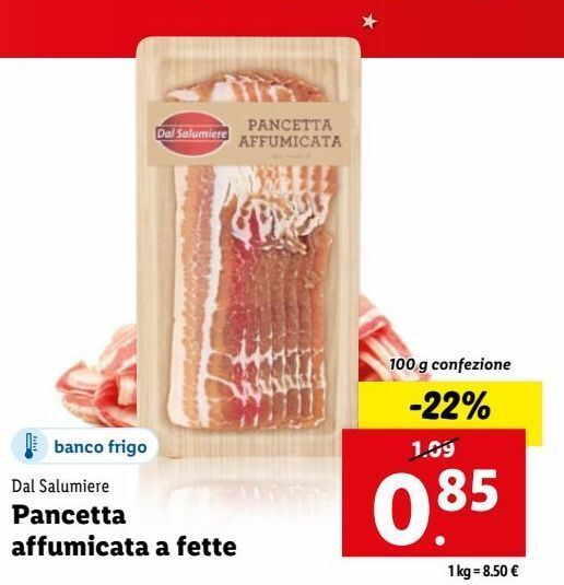 Pancetta affumicata a fette offerta di Lidl