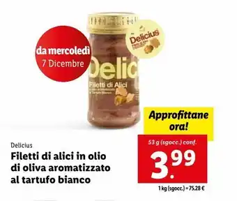 Lidl Filetti di alici in olio di oliva aromatizzato al tartufo bianco offerta