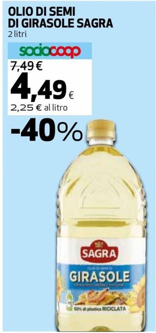 Coop Olio Di Semi Di Girasole Sagra 2 litri offerta