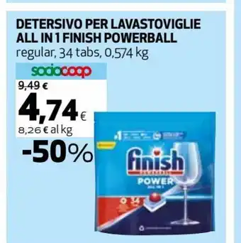 Coop Finish Detersivo Per Lavastoviglie All In 1 Powerball regular, 34 tabs, 0,574 kg offerta