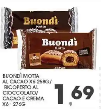 Interspar Buondì Motta Al Cacao x 6 258 g/Ricoperto al Cioccolato Cacao e Crema x 6 276 g offerta